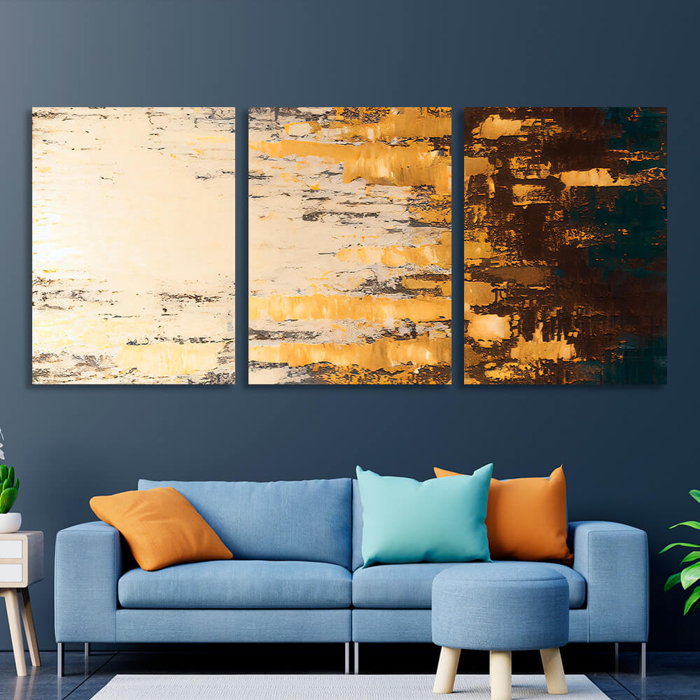 Modular sand-colored abstract Multi Panel Canvas Wall Art Print