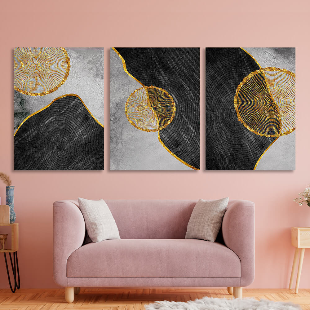 Modular geometric abstraction with golden border of figures Multi Panel Canvas Wall Art Print