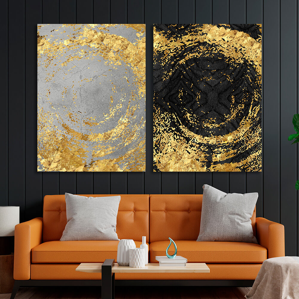 Modular abstract in black gold and gray colors Multi Panel Canvas Wall Art Print