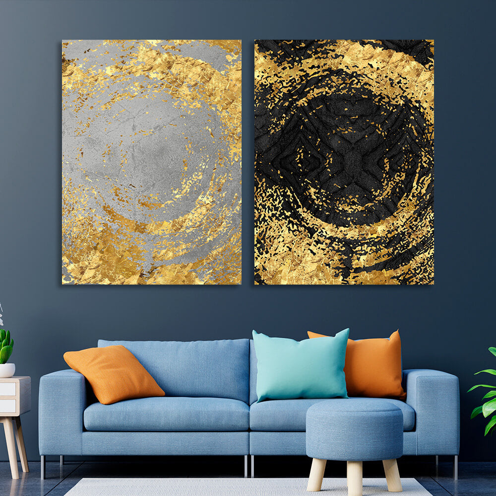 Modular abstract in black gold and gray colors Multi Panel Canvas Wall Art Print