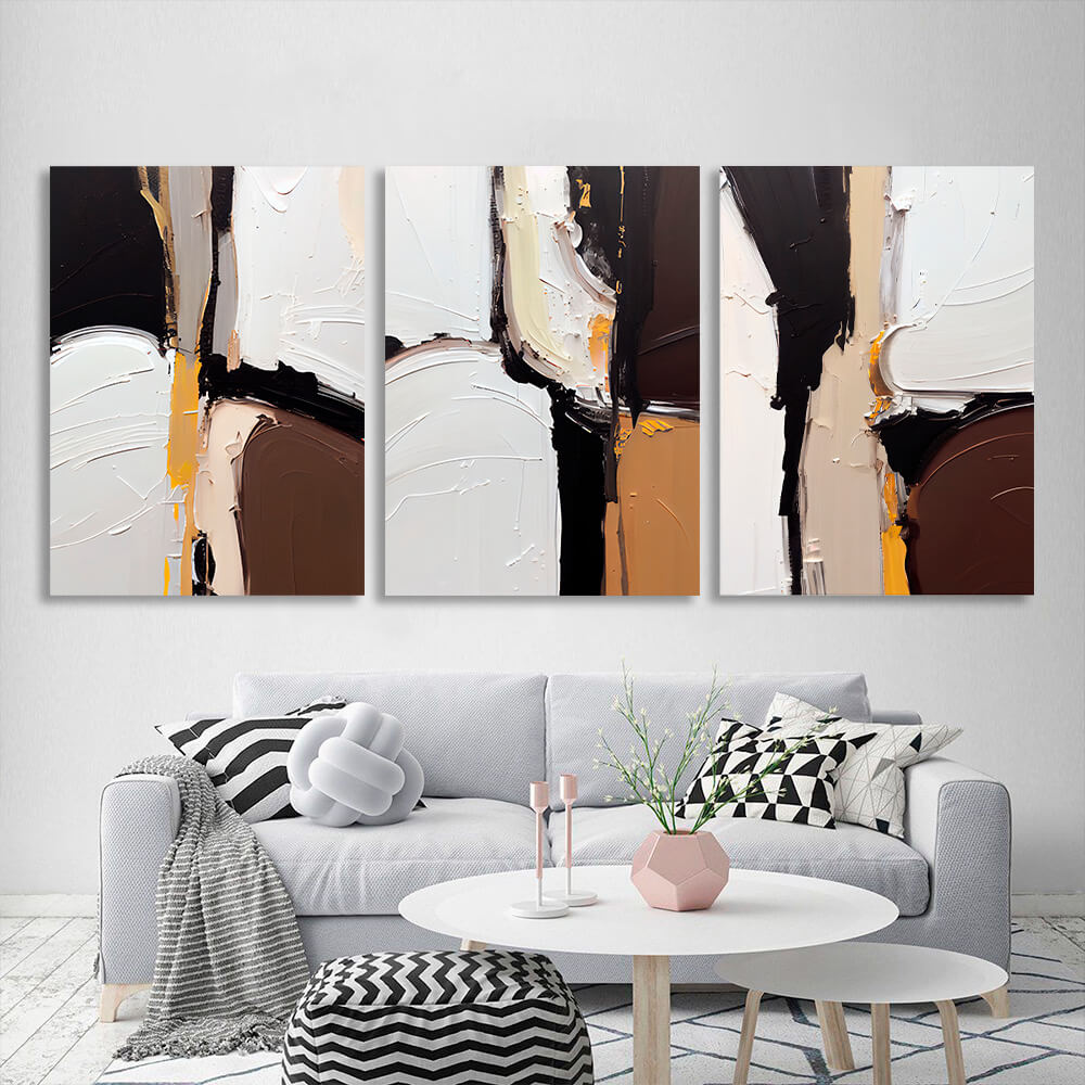 Modular abstraction in white black and brown Multi Panel Canvas Wall Art Print