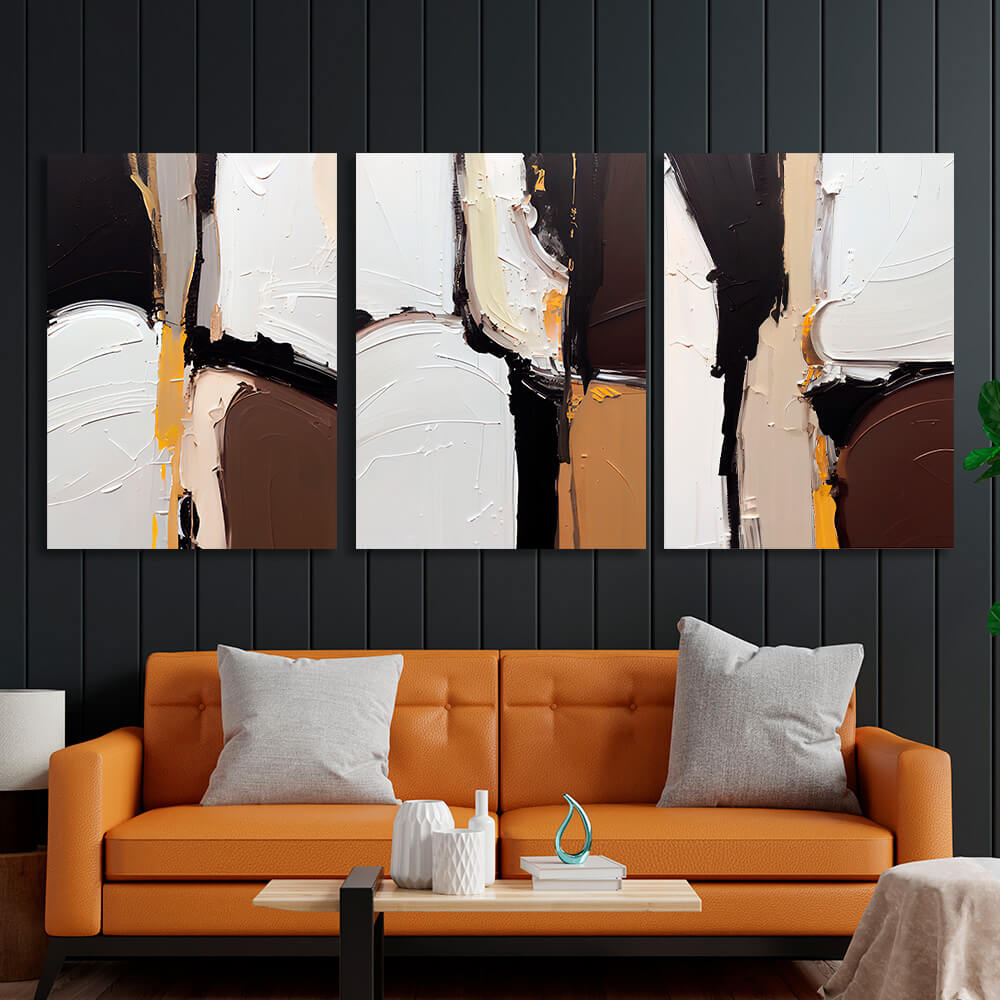 Modular abstraction in white black and brown Multi Panel Canvas Wall Art Print