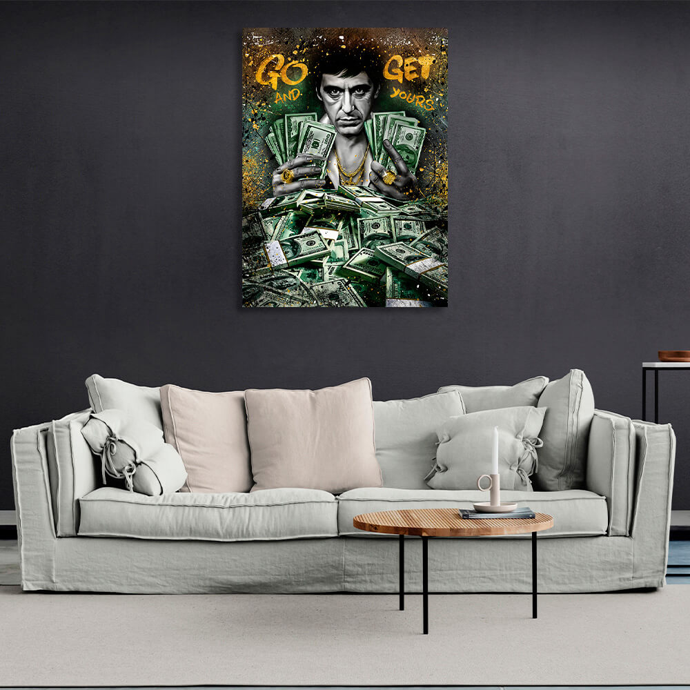 A man with dollars Inspirational Canvas Wall Art Print