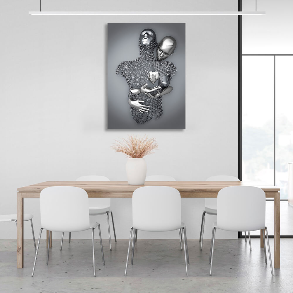 Figures of people in silver color Canvas Wall Art Print