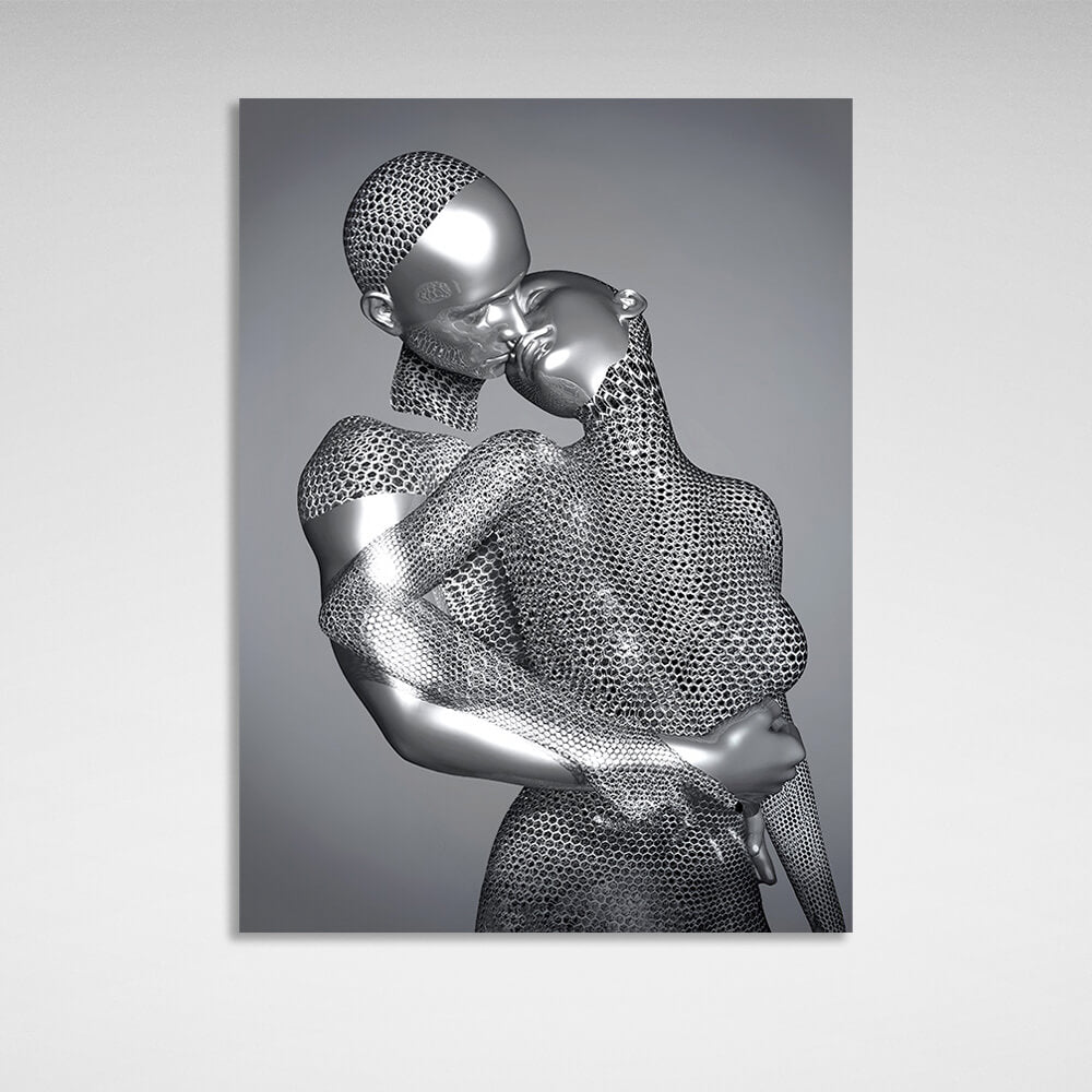 Silver statues on a gray background Canvas Wall Art Print