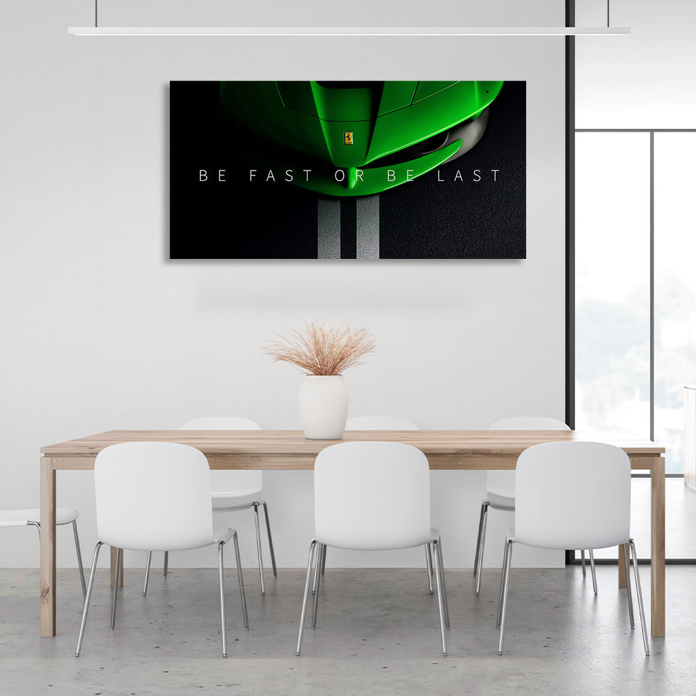 The hood of a green Ferrari Canvas Wall Art Print