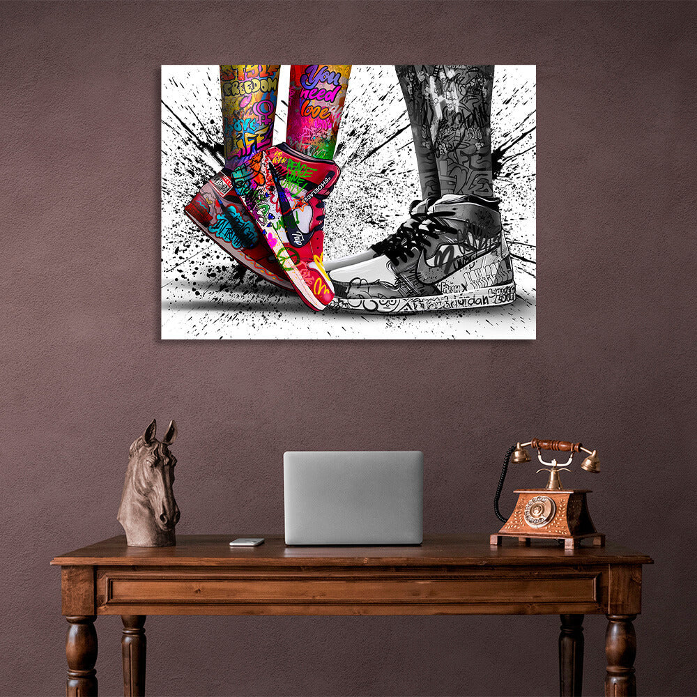 Graffiti sneaker legs Canvas Wall Art Print