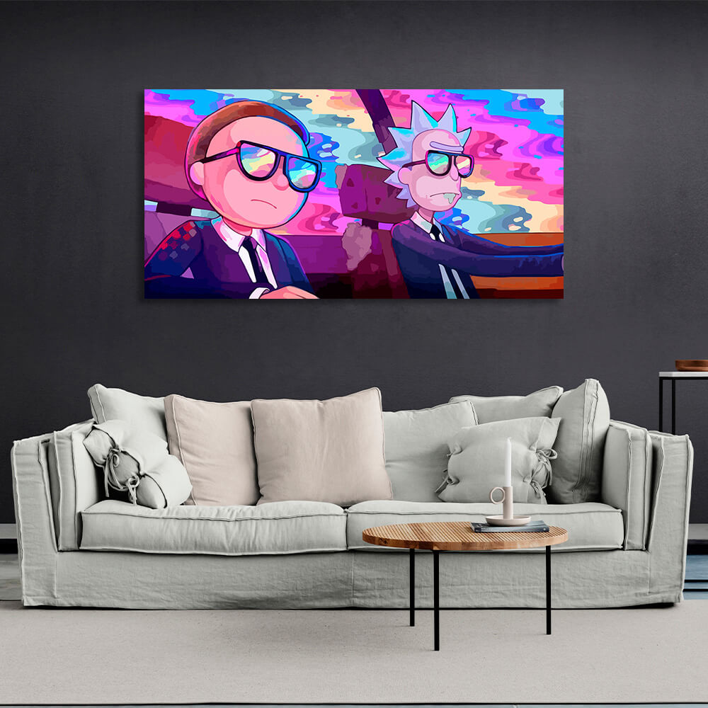 Rick and Morty in leuchtenden Farben – Kunstdruck auf Leinwand