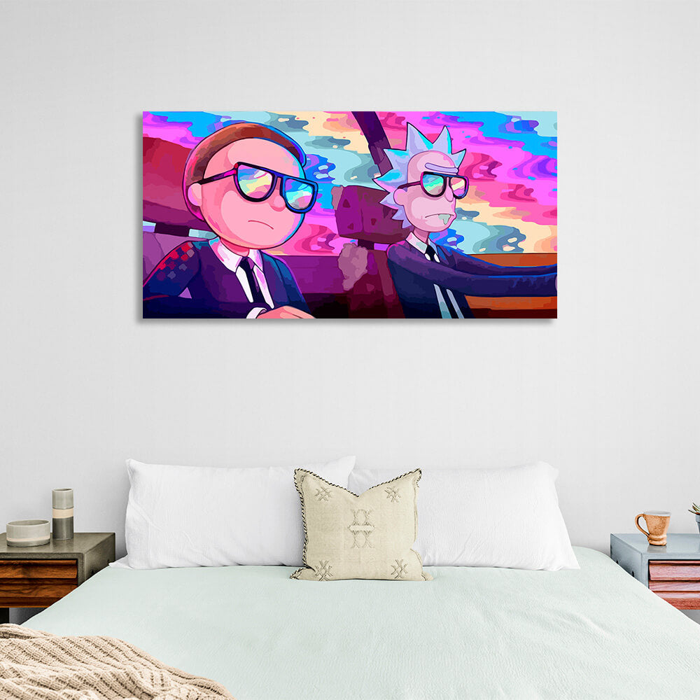 Rick and Morty in bright colors Canvas Wall Art Print