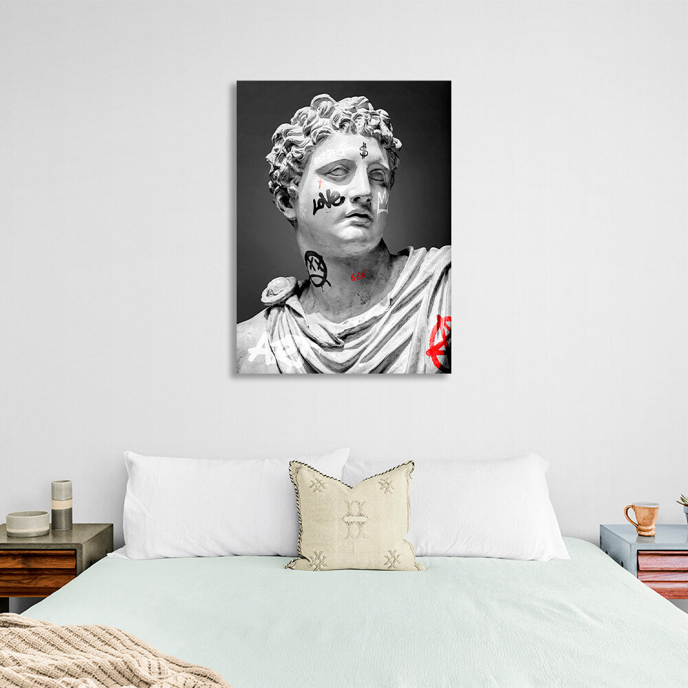 Greek sculpture statue on a gray background Canvas Wall Art Print