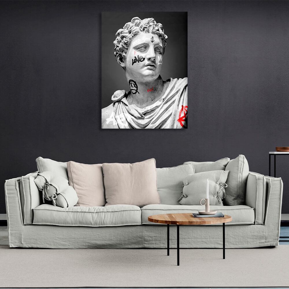 Greek sculpture statue on a gray background Canvas Wall Art Print