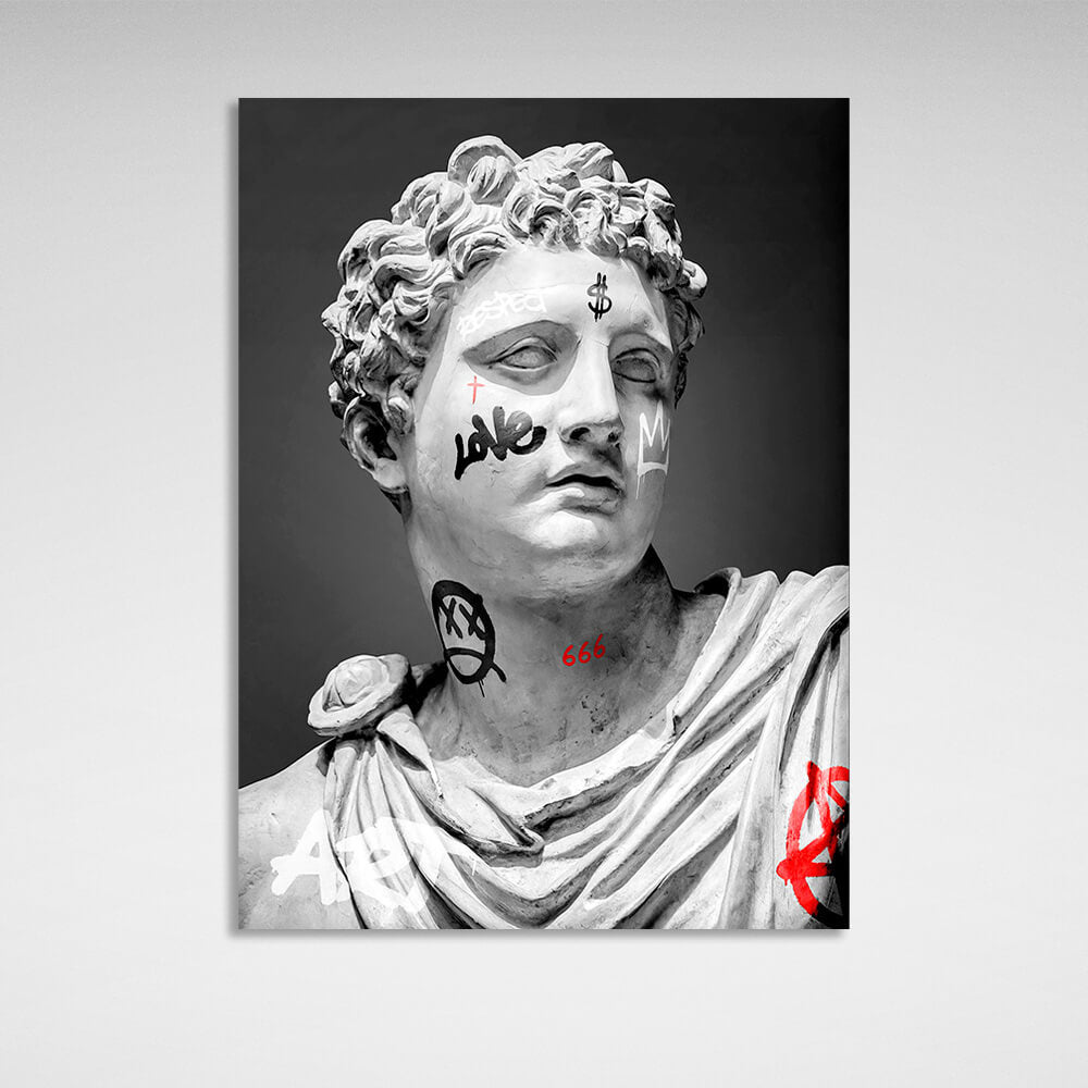 Greek sculpture statue on a gray background Canvas Wall Art Print