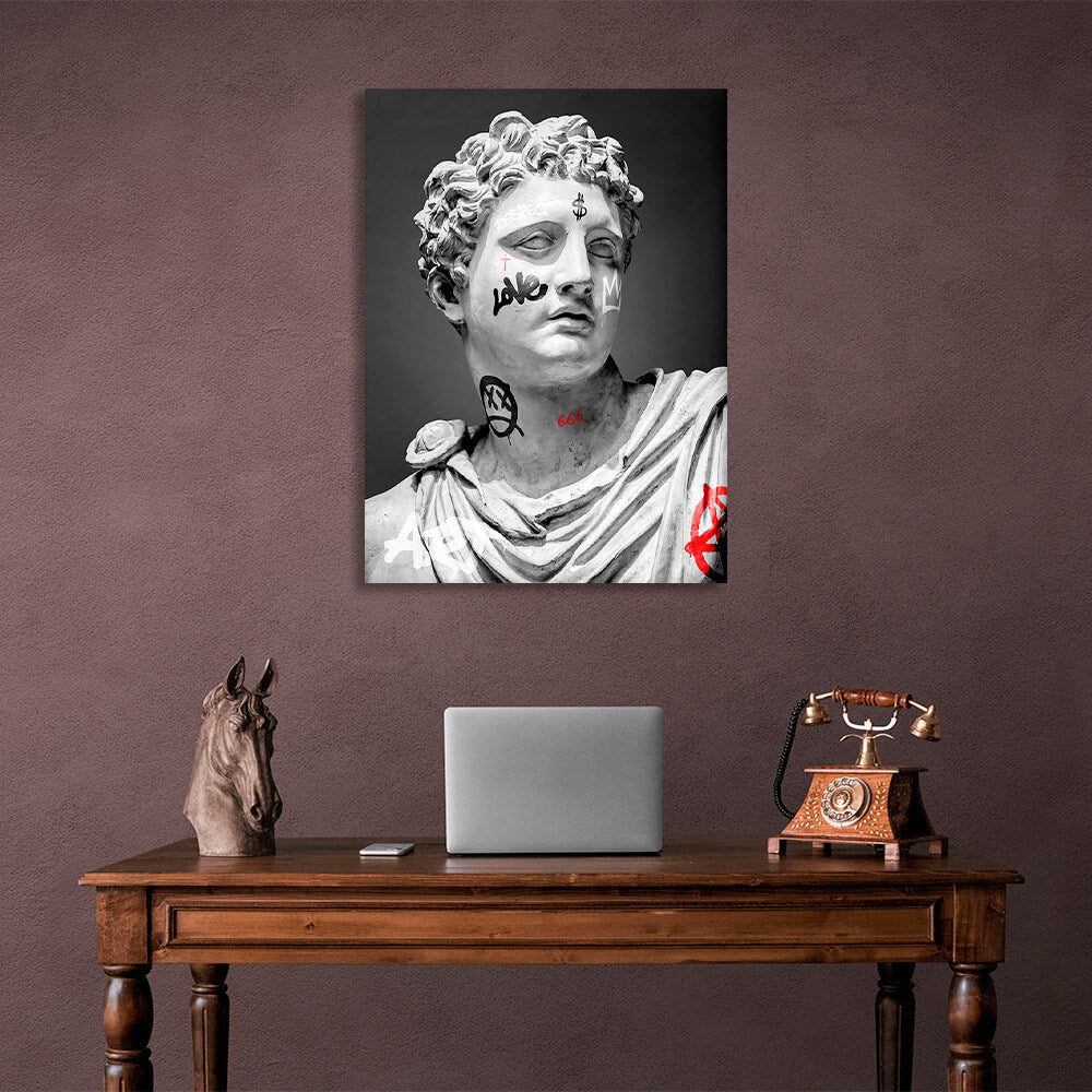 Greek sculpture statue on a gray background Canvas Wall Art Print