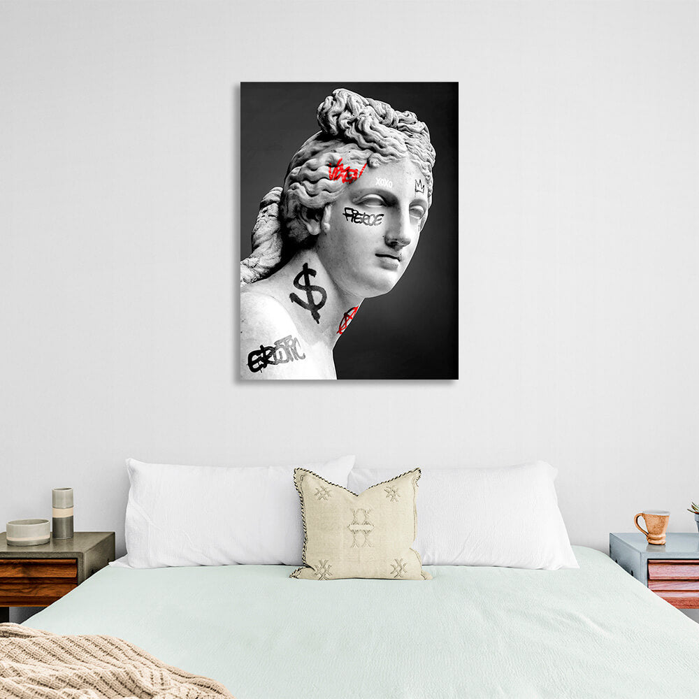 Greek sculpture statue of a woman on a gray background Canvas Wall Art Print