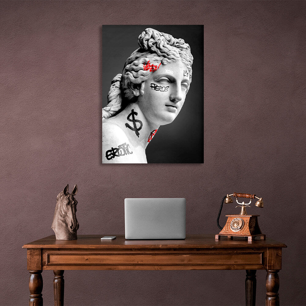 Greek sculpture statue of a woman on a gray background Canvas Wall Art Print