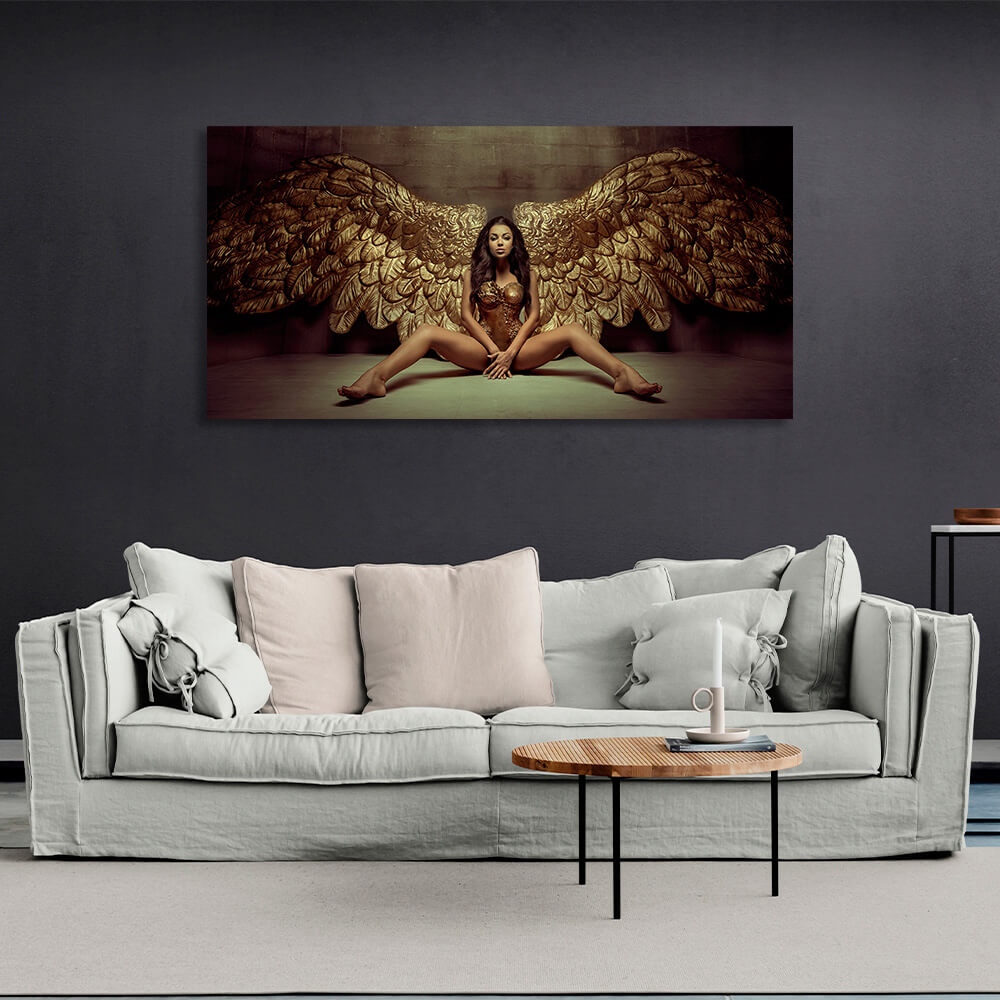 The woman with the golden wings Canvas Wall Art Print