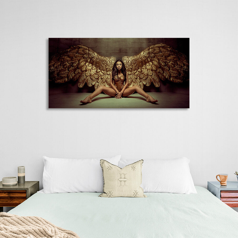 The woman with the golden wings Canvas Wall Art Print