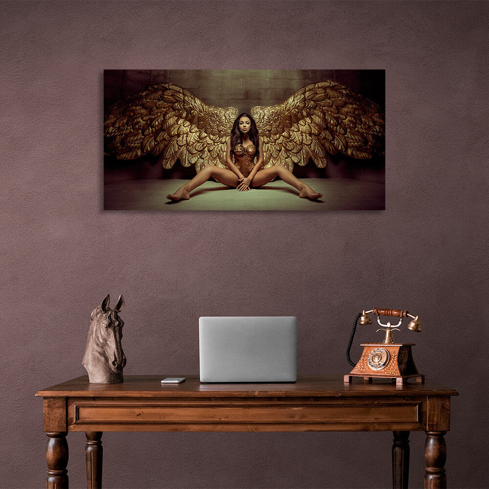 The woman with the golden wings Canvas Wall Art Print