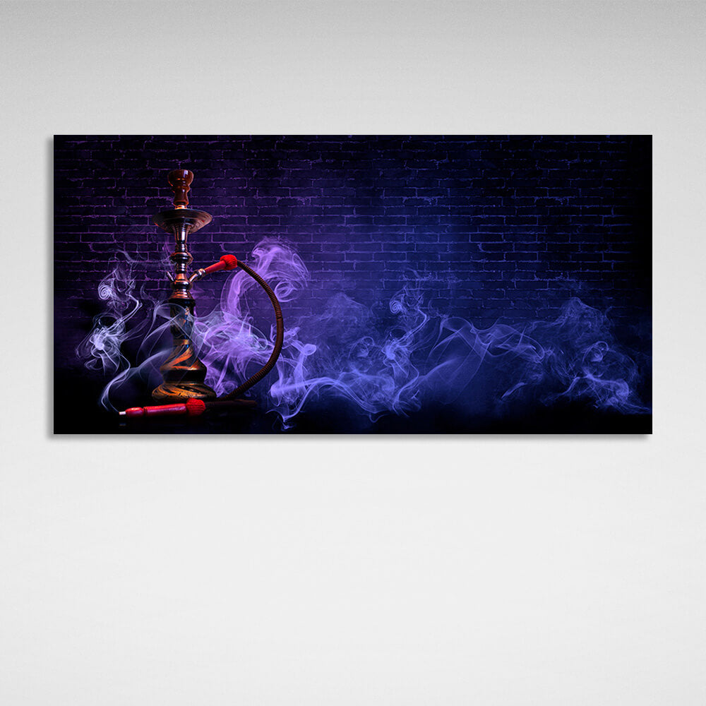 Shisha in einem violetten Dunst vor einer Ziegelwand Leinwand Wand Kunstdruck