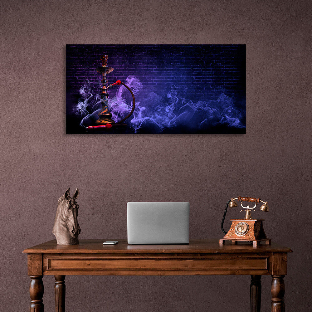 Hookah in a purple haze against a brick wall Canvas Wall Art Print