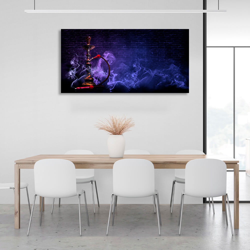 Hookah in a purple haze against a brick wall Canvas Wall Art Print