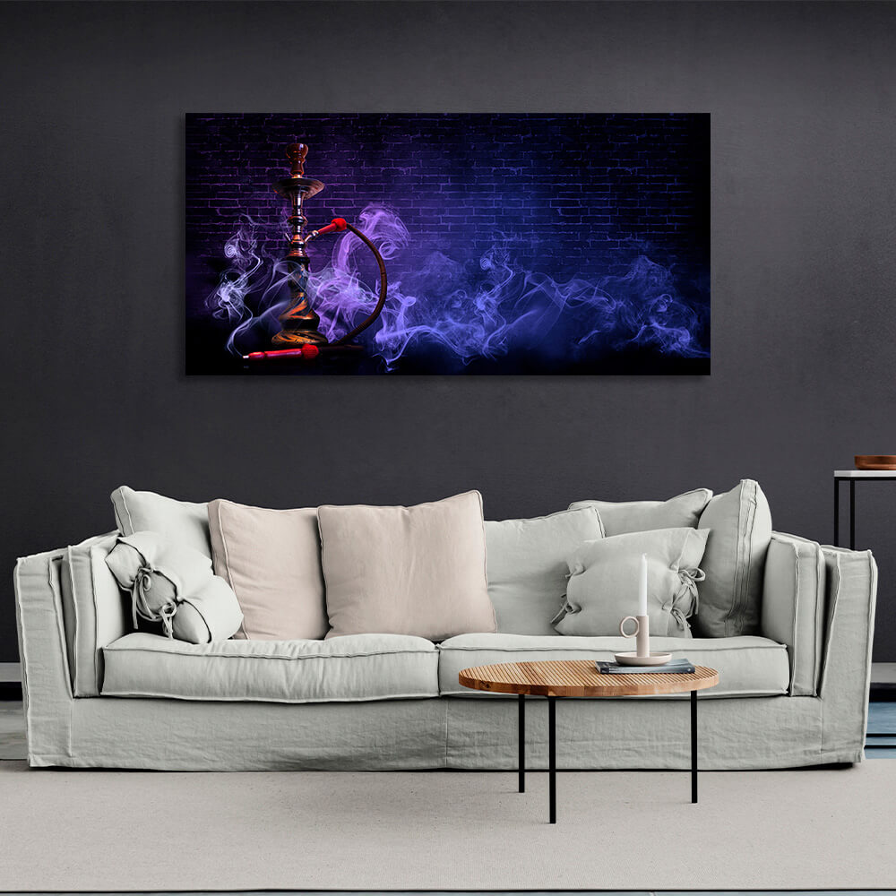 Hookah in a purple haze against a brick wall Canvas Wall Art Print