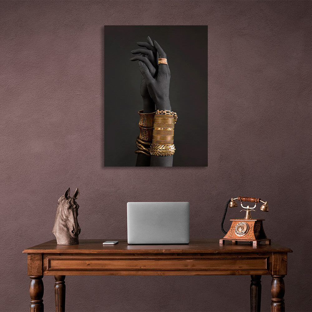 A Negro woman's hands with gold bracelets Canvas Wall Art Print