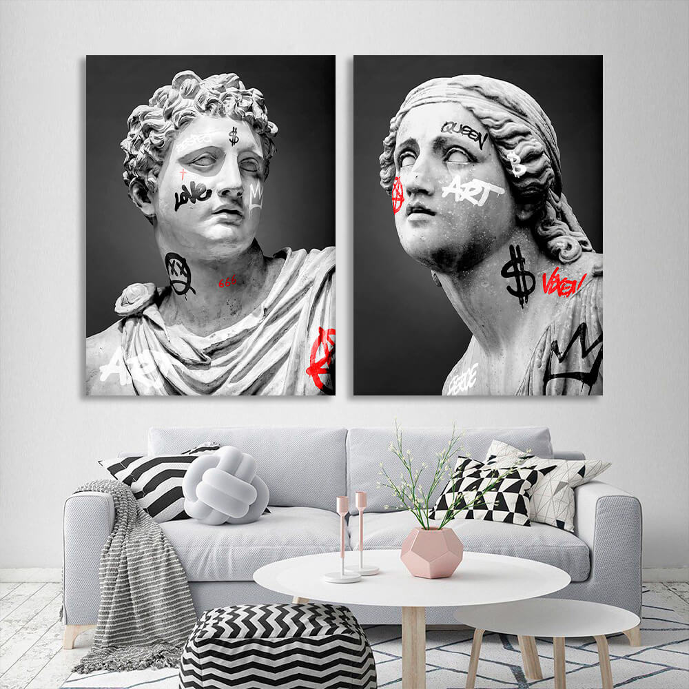 Modular Two Greek Statues Multi Panel Canvas Wall Art Print