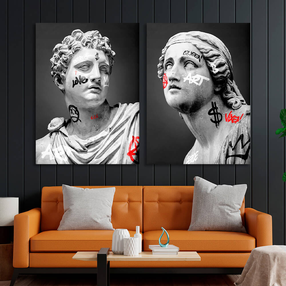 Modular Two Greek Statues Multi Panel Canvas Wall Art Print