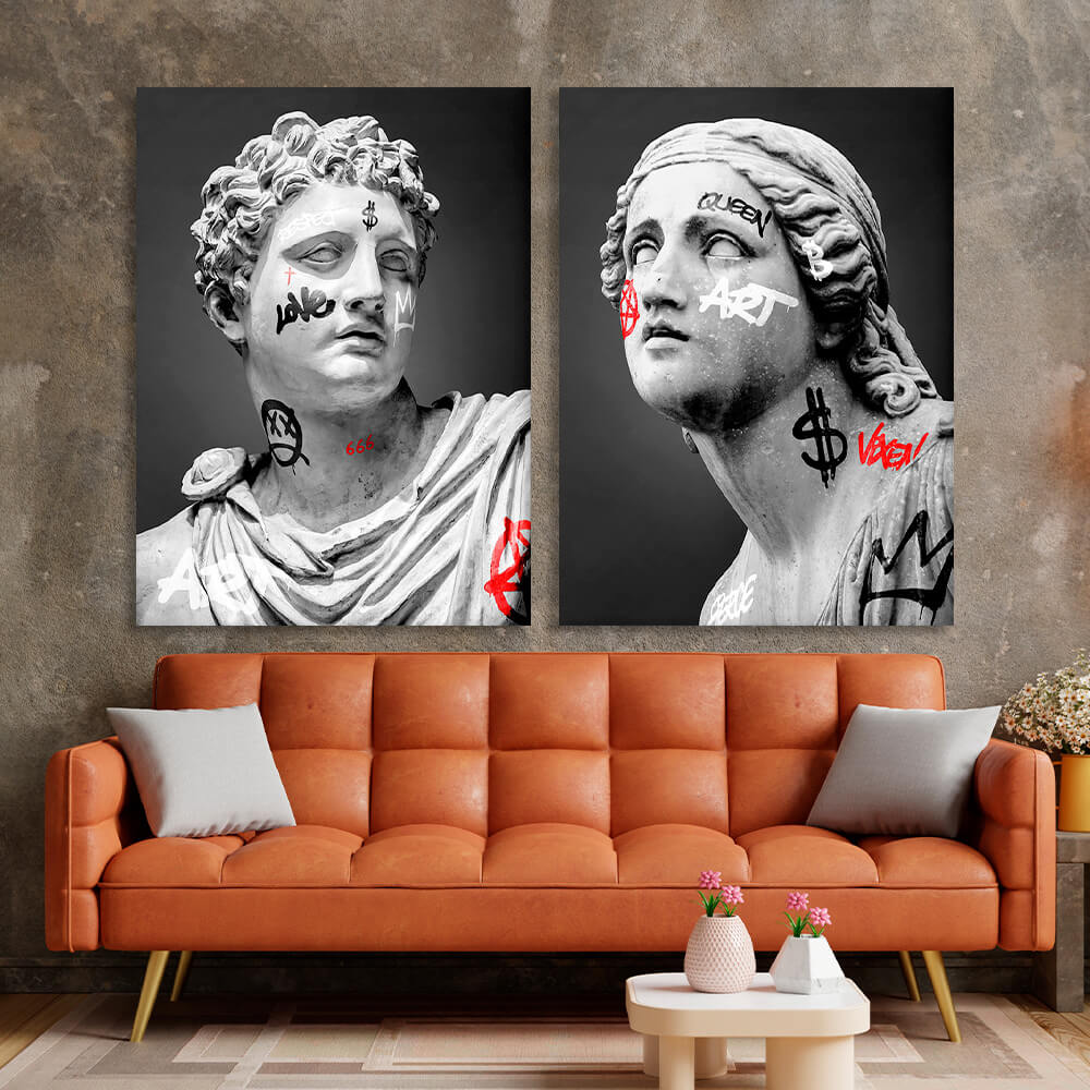 Modular Two Greek Statues Multi Panel Canvas Wall Art Print