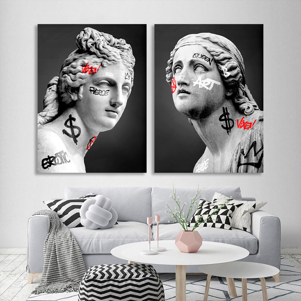 Modular two different Greek statues Multi Panel Canvas Wall Art Print