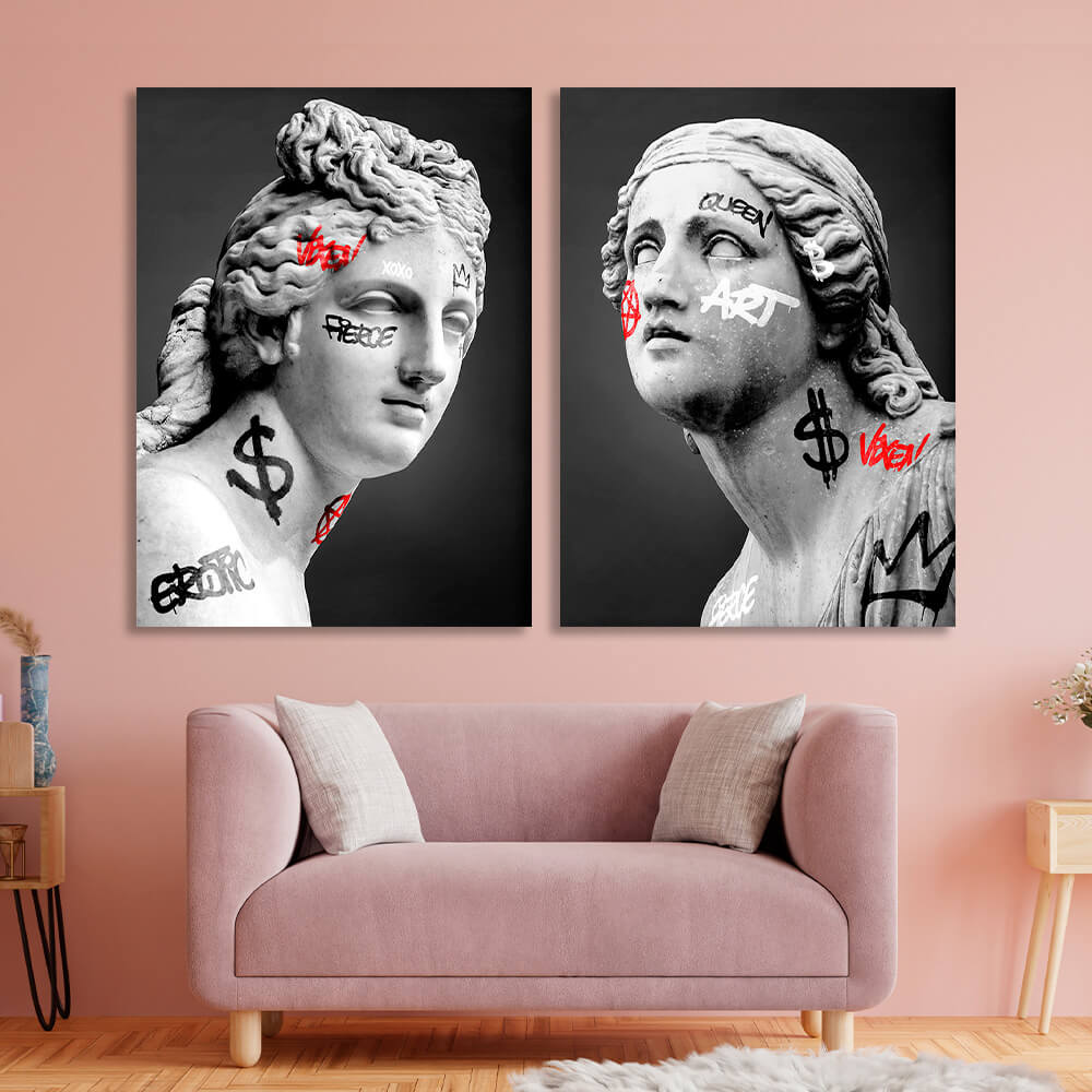 Modular two different Greek statues Multi Panel Canvas Wall Art Print