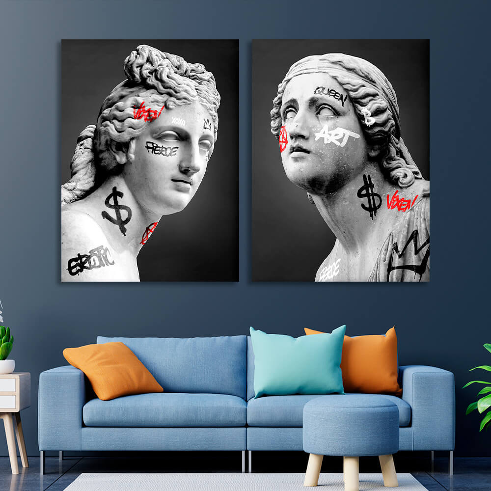 Modular two different Greek statues Multi Panel Canvas Wall Art Print