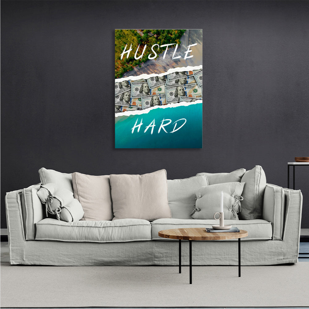 Hustle Hard Motivierender Kunstdruck auf Leinwand