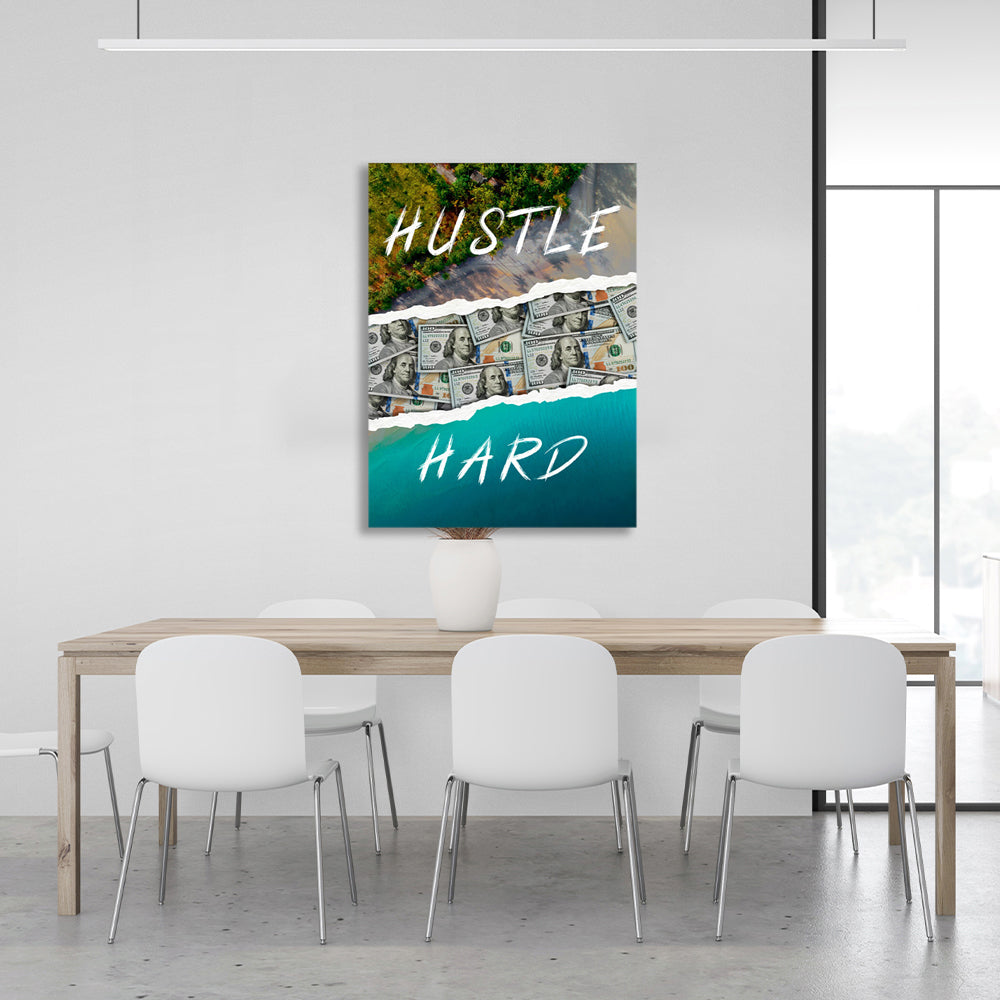 Hustle Hard Motivierender Kunstdruck auf Leinwand