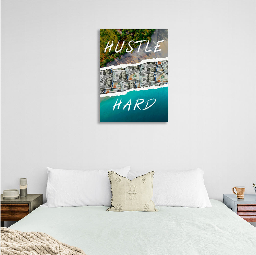 Hustle Hard Motivierender Kunstdruck auf Leinwand