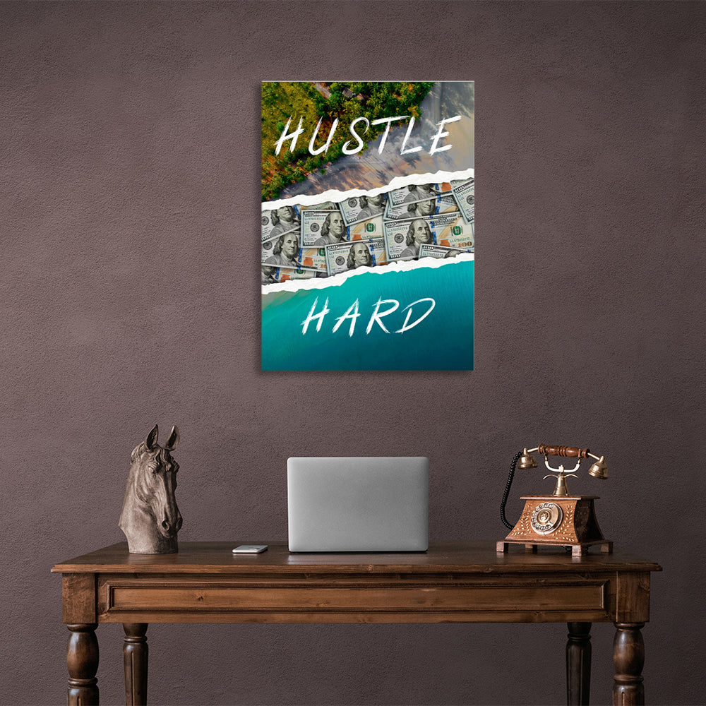 Hustle Hard Motivierender Kunstdruck auf Leinwand