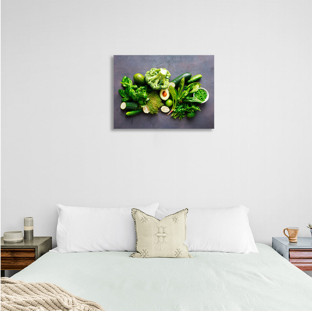 Cabbage, cucumber, peas, avocado Canvas Wall Art Print For Kitchen