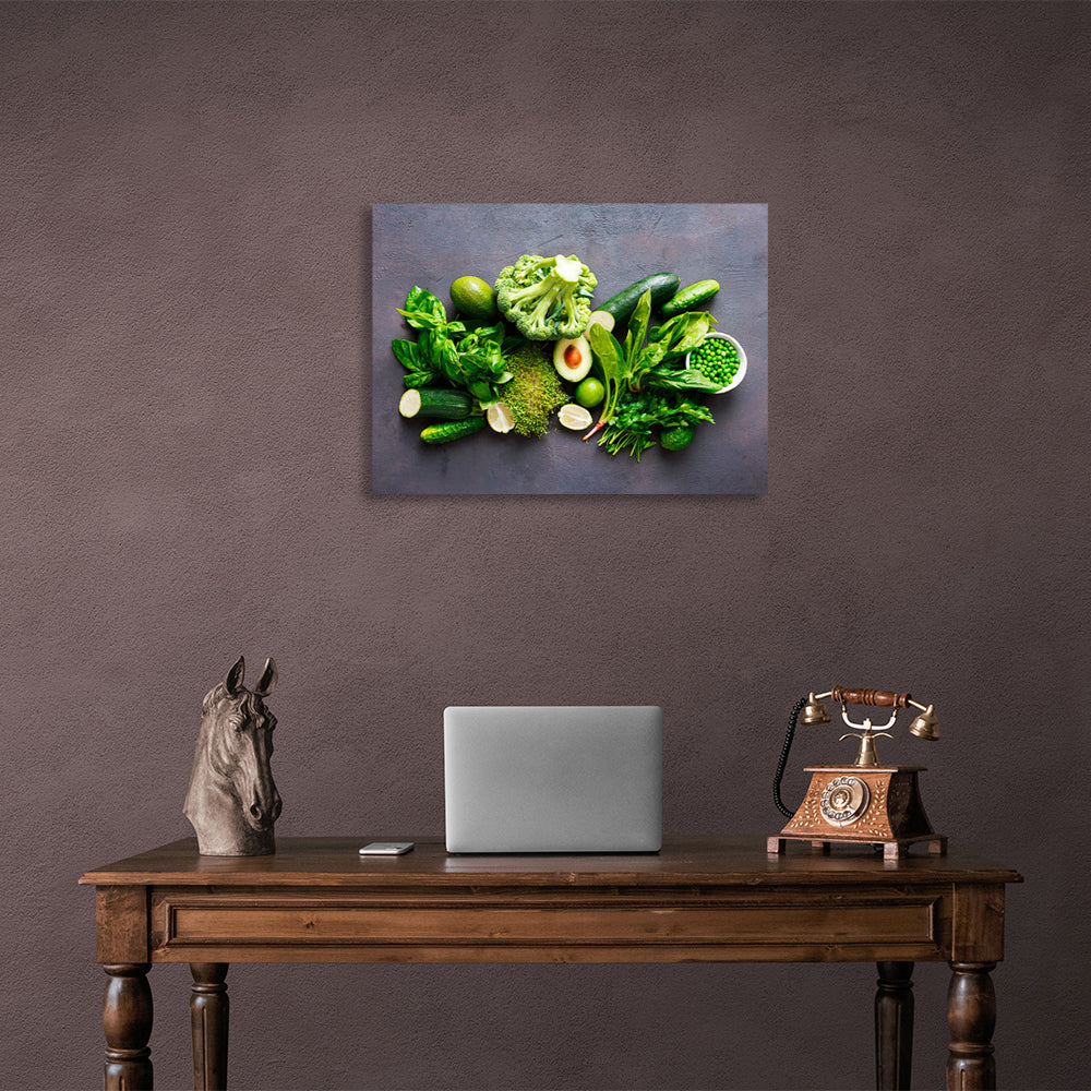 Kohl, Gurke, Erbsen, Avocado Leinwand Wand Kunstdruck für Küche