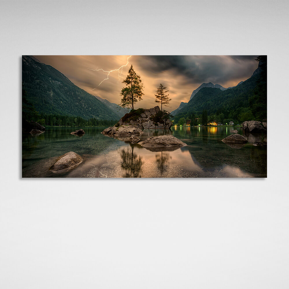 Nature lake, forest and mountains Canvas Wall Art Print