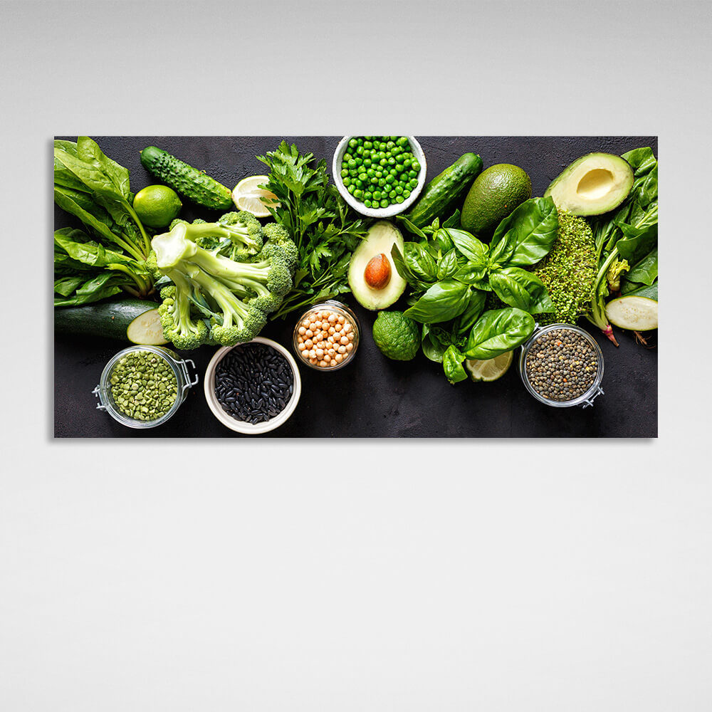 Greens, kale, peppers, avocado Canvas Wall Art Print For Kitchen