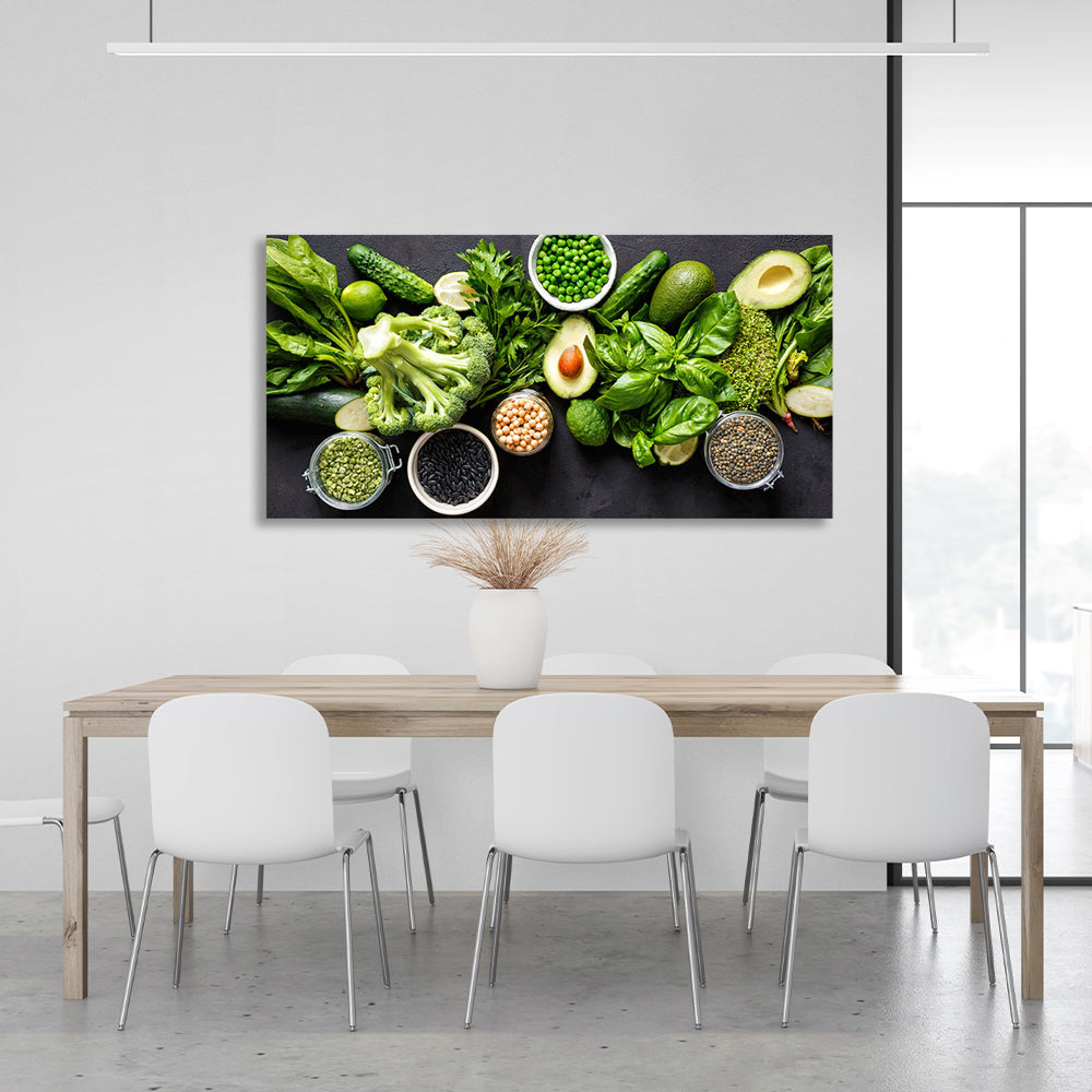 Greens, kale, peppers, avocado Canvas Wall Art Print For Kitchen