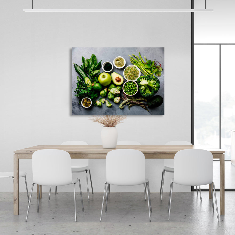 Apple, cabbage, peas. Canvas Wall Art Print For Kitchen