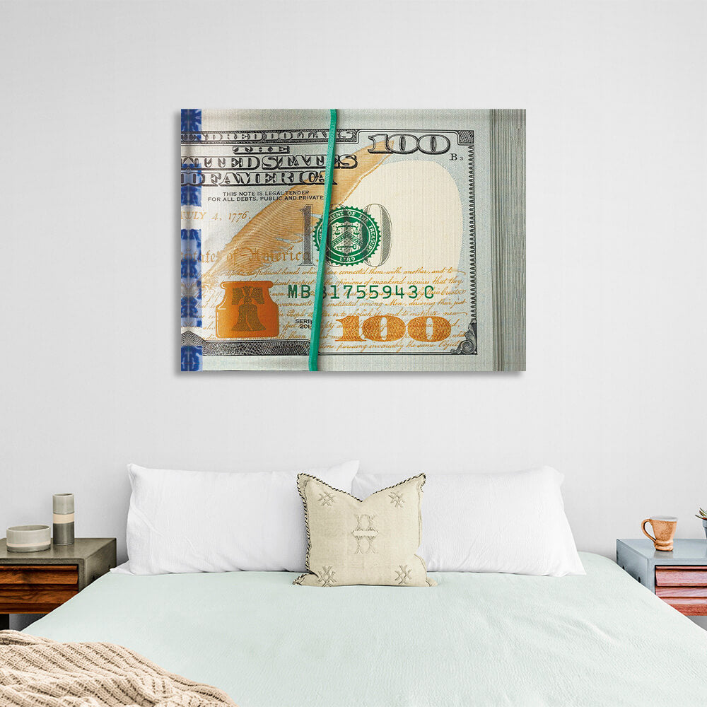 A wad of dolars with a rubber band Inspirational  Canvas Wall Art Print