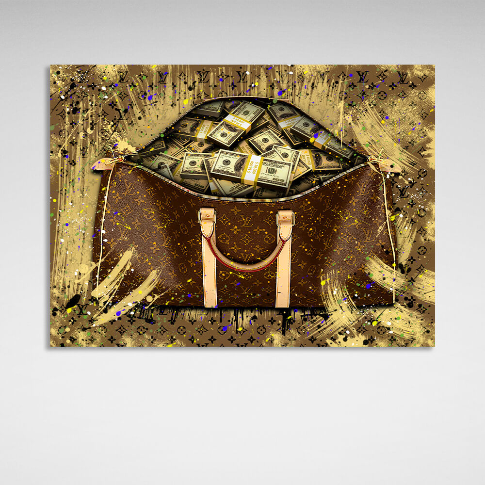 A bag of money in dolars Inspirational  Canvas Wall Art Print