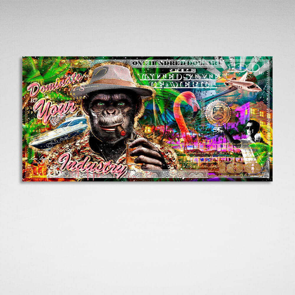 $100 with Monkey Dominate your industry Inspirational  Canvas Wall Art Print