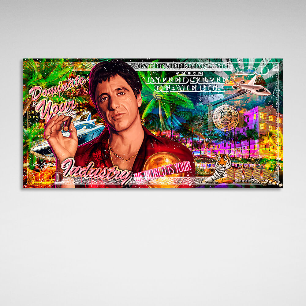 $100 Scarface Dominieren Sie Ihre Branche Inspirierender Kunstdruck auf Leinwand