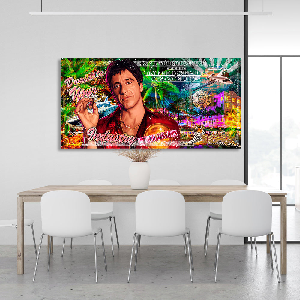 $100 Scarface Dominieren Sie Ihre Branche Inspirierender Kunstdruck auf Leinwand