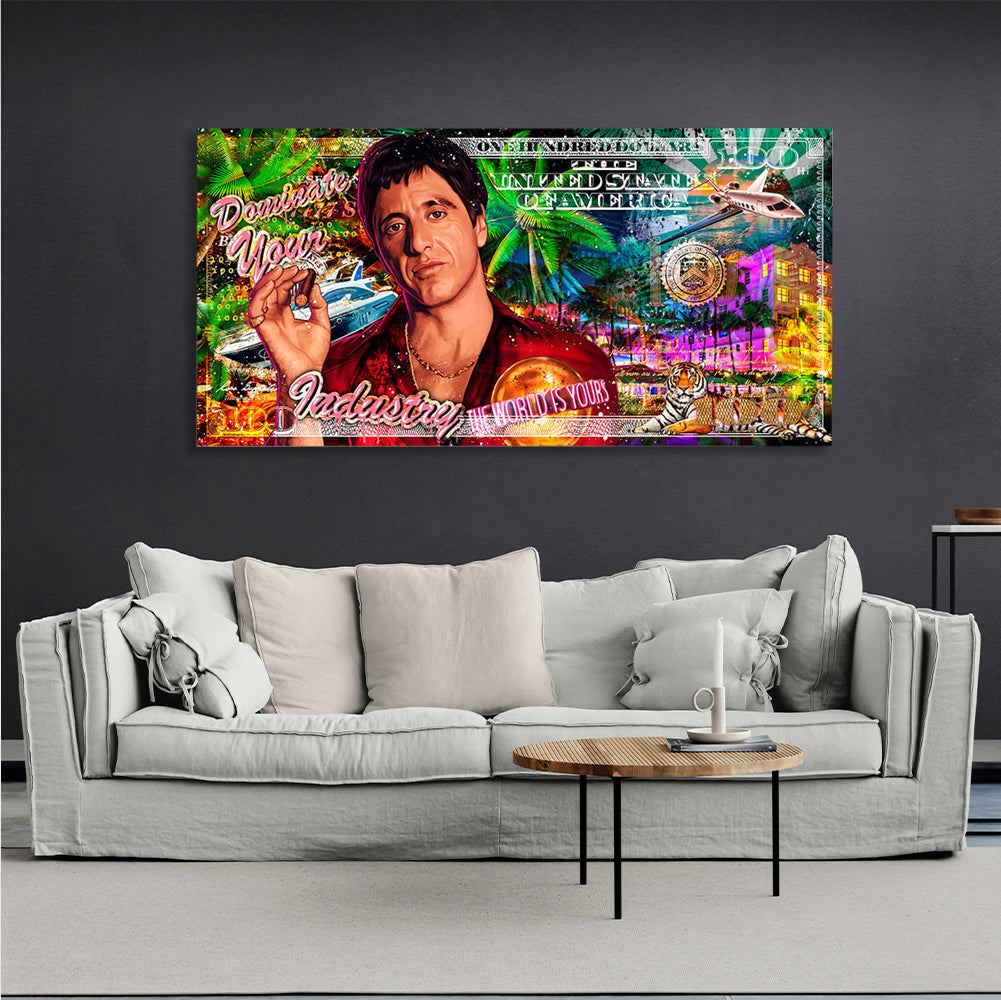 $100 Scarface Dominate your industry Inspirational  Canvas Wall Art Print