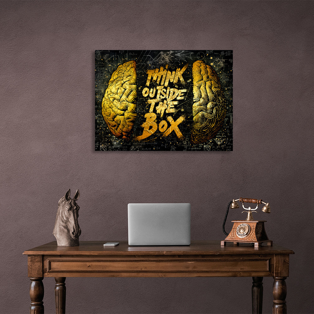 Think outside the box black and yellow Motivational Canvas Wall Art Print